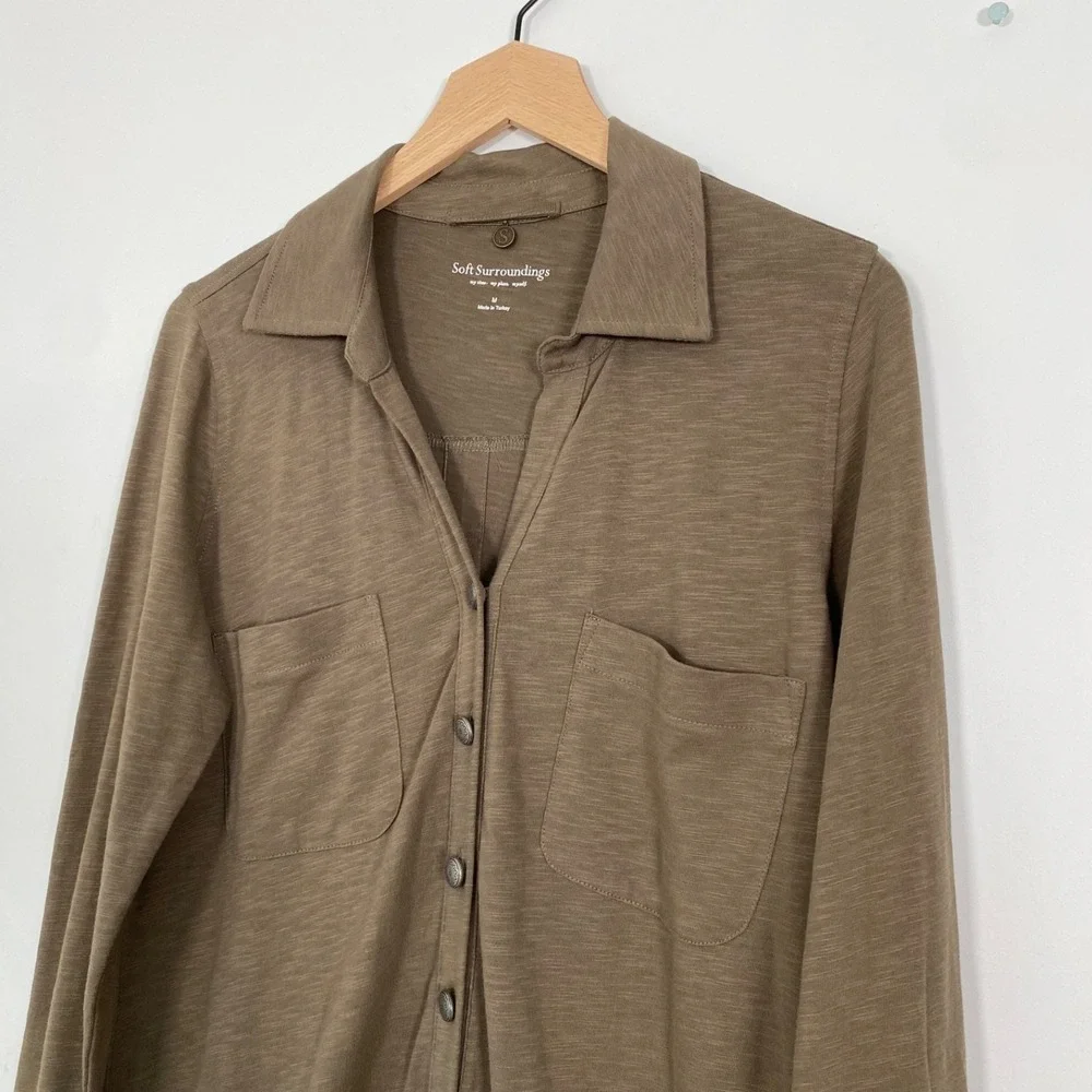 Soft Surroundings Womens Button Front Shirt Dress Size M 100% Cotton Relaxed